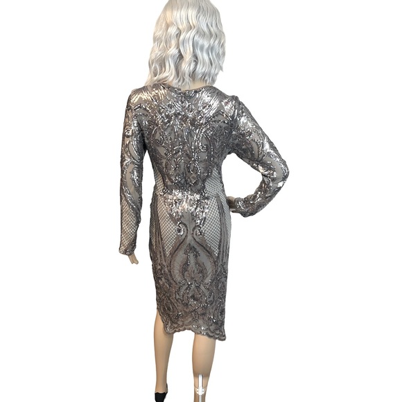 Betsy & Adam EUC Size 14 Sequined Taupe Gray Cocktail Formal Party Dress (0481) - Picture 6 of 11